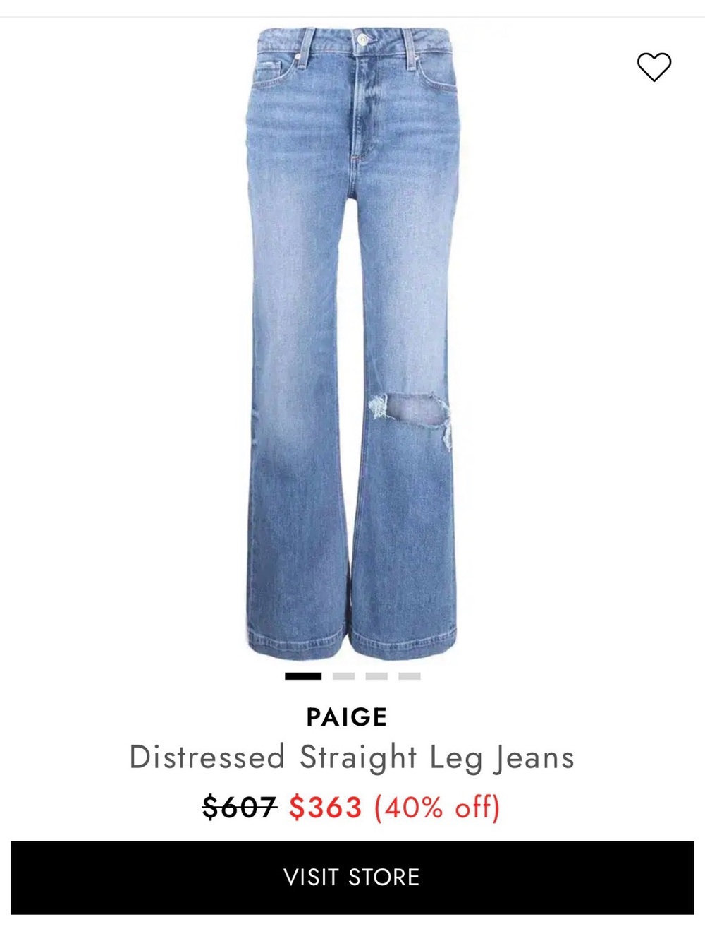 PAIGE Leenah Medium Blue Distressed Straight-Leg Jeans